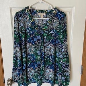 MICHAEL Michael Kors Paisley Grommet Blouse Size XL shirt top blue green
